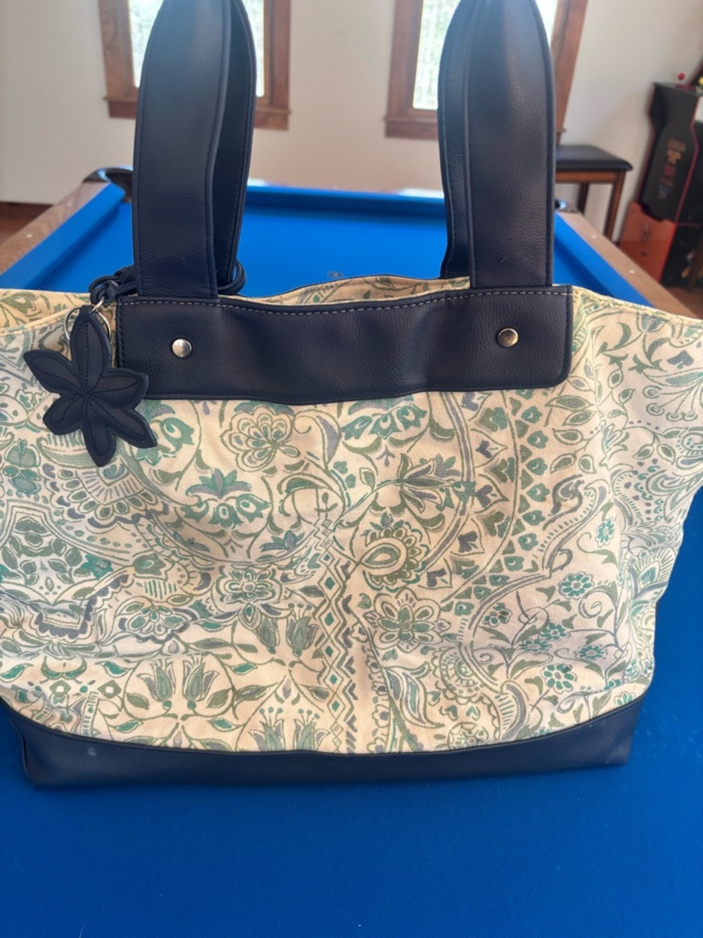 Floral Canvas Tote with Navy Trim - Women's Everyday Handbag
